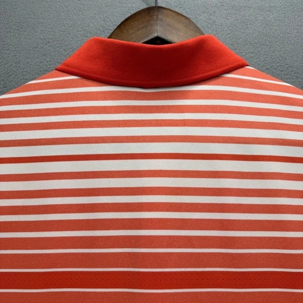 Nike‎ Golf Polo Shirt Tour Performance Dri-Fit Large Orange White Striped Mens